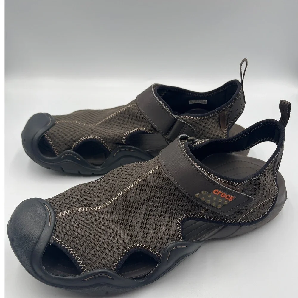 Crocs Swiftwater Mesh Sandals Men's 12 Brown Water Shoes Hiking Fisherman